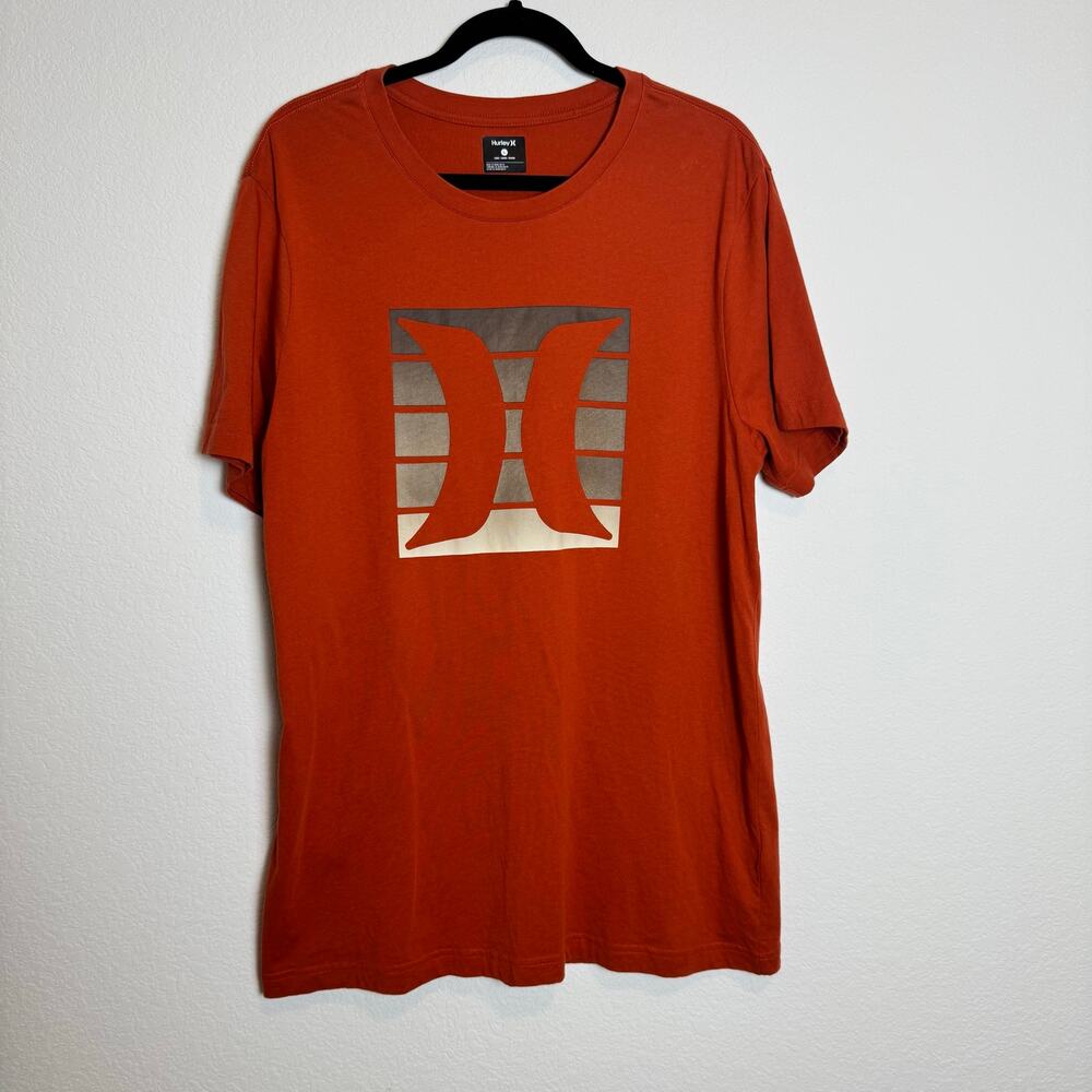 Hurley Men's 100% Cotton Graphic Tee Burnt Orange Ombre Logo T-Shirt Size L